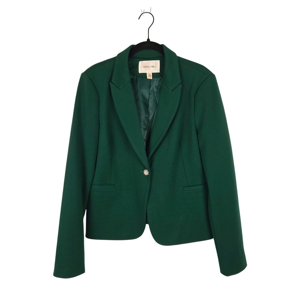 Autres Filles Emerald Green Blazer Jacket Sz M/M Rhinestone Button Holiday Glam‎